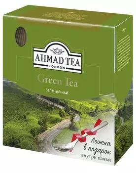 Чай "Ahmad Tea" Зелёный чай, в пакетиках с ярлычками в конвертах из фольги,100х2г + ложка в подарок Штука
