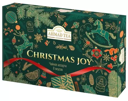 Чайное Ассорти Ahmad Tea "Christmas Joy", "Радость Рождества", пакетики в индивидуальных конвертах, 8 вкусов, (40 пакетиков) Упаковка - 10 шт.
