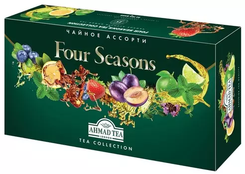 "Чайное Ассорти Ahmad Tea Four Seasons" набор, пакетики в конвертах из фольги, 15 вкусов, (90 пакетиков) в "весеннем" дизайне Штука