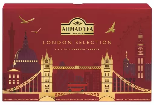Чайный набор "Ahmad Tea" "Лондон Селекшн", пакетики в индивидуальных конвертах, 8 вкусов по 5 пакетиков Штука