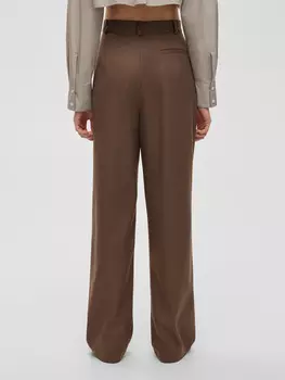 Брюки прямого кроя с двойными защипами M, кофейный