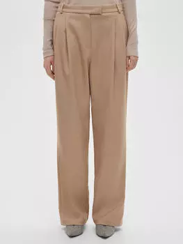 Брюки женские прямые с двойными защипами, цвет – бежевый