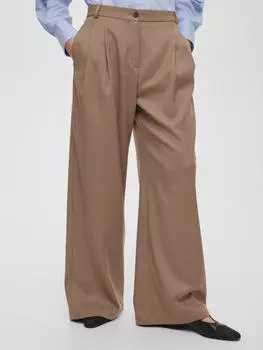 Брюки широкие с защипами M, светлый хаки