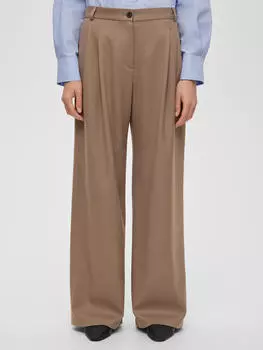 Брюки широкие с защипами S, светлый хаки