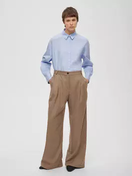 Брюки широкие с защипами XS, светлый хаки