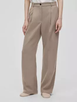 Брюки свободного кроя с защипами M, серо-бежевый