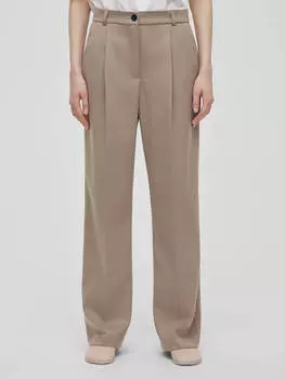 Брюки свободного кроя с защипами S, серо-бежевый