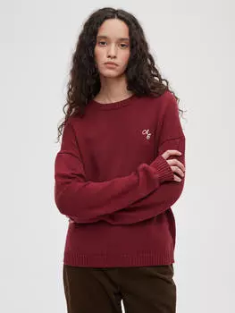 Джемпер из хлопка с вышивкой, цвет - бордовый