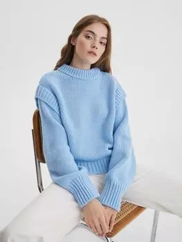 Джемпер крупной вязки с плечами, голубой