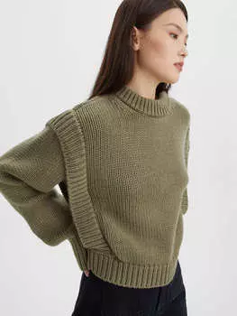 Джемпер крупной вязки с плечами, светлый хаки