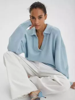 Джемпер-поло свободного кроя, голубой