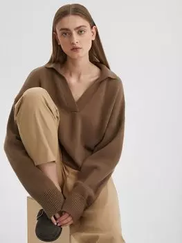 Джемпер-поло свободного кроя, кофейный