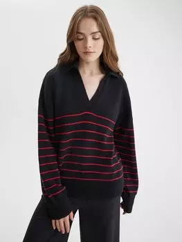 Джемпер-поло в полоску из хлопка M/L, черный