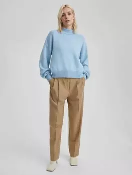 Джемпер с воротником стойка и объемными рукавами, голубой