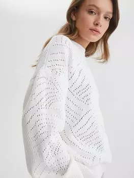 Джемпер свободного кроя с ажуром, белый