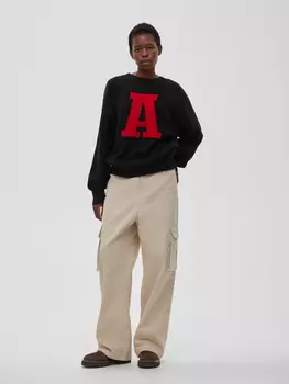 Джемпер свободного кроя с буквой А, черно-красный