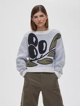 Джемпер свободного кроя с жаккардом олива, белый