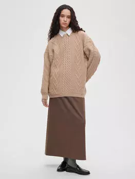 Джемпер удлиненный с косами, цвет - бежевый