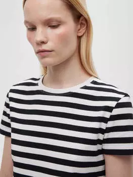 Футболка укороченная в полоску 0140 M, черно-белый