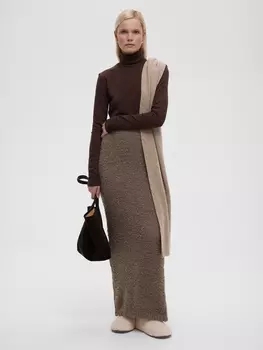 Юбка макси букле из альпаки и шерсти, бежевый