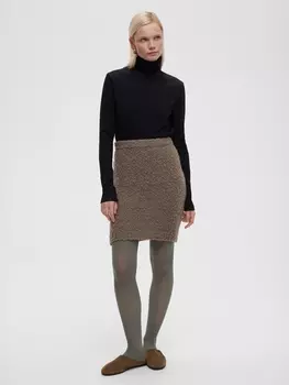 Юбка-мини букле из альпаки и шерсти, бежевый