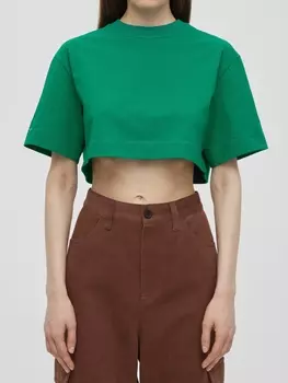 Кроп-футболка из плотного хлопка M/L, зеленый