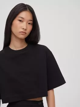 Футболка женская коротка из плотного хлопка, цвет – черный