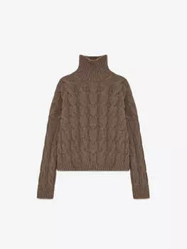 Кроп-свитер с объемными косами, коричневый