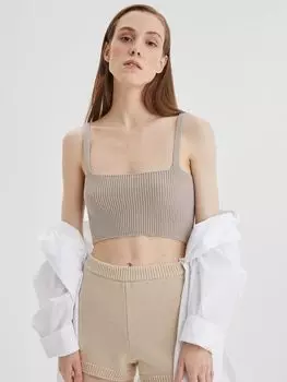 Кроп-топ бандо на бретелях, бежевый
