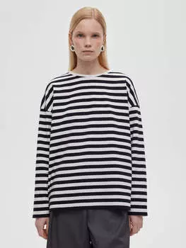 Лонгслив в полоску 0109 S, черно-белый