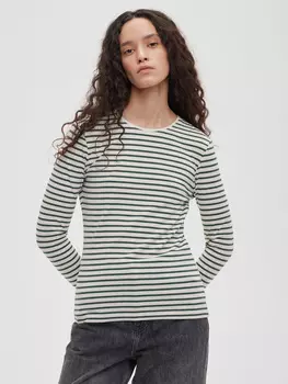 Лонгслив в полоску 0176 L, молочный-хаки