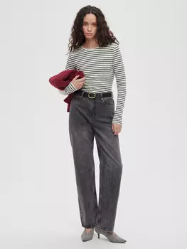 Лонгслив в полоску 0176 M, молочный-хаки