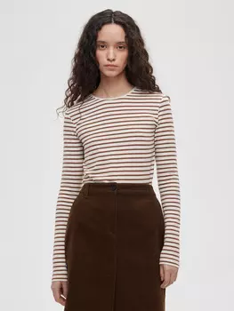 Лонгслив в полоску 0176 XS, молочно-коричневый