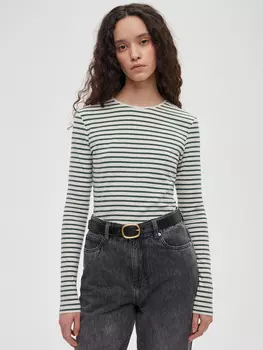 Лонгслив в полоску 0176 XS, молочный-хаки