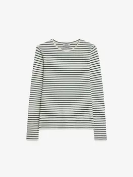 Лонгслив в полоску 0176 XS, молочный-хаки