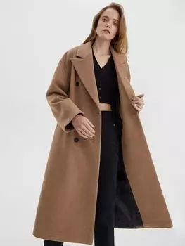 Пальто А-силуэта двубортное, коричневый