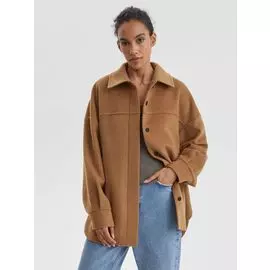 Пальто рубашечного кроя с потайной застежкой S/М, кэмел