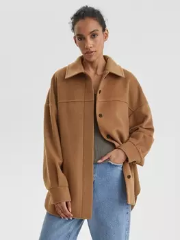 Пальто рубашечного кроя с потайной застежкой XS, кэмел