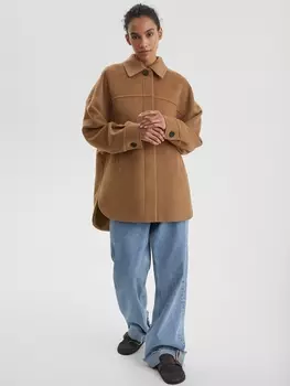 Пальто рубашечного кроя с потайной застежкой XS, кэмел