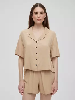 Пижамная рубашка с коротким рукавом XS, бежевый