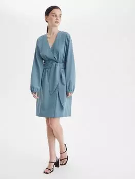 Платье миди с широким поясом L, синий