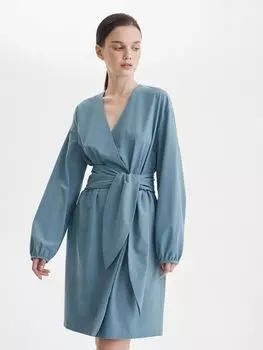 Платье миди с широким поясом M, синий