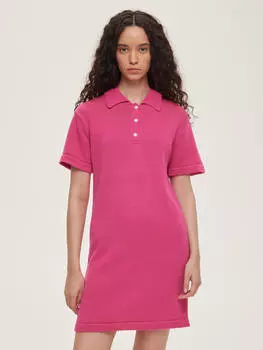 Платье-поло из хлопка M/L, розовая фуксия