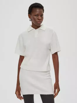 Поло с коротким рукавом из хлопка букле, цвет - белый
