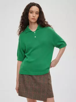 Поло женское с коротким рукавом из хлопка в полоску, цвет – зеленый