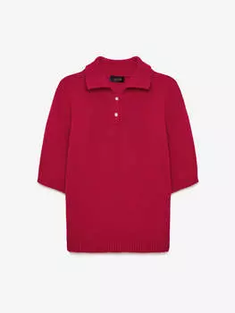 Поло женское с коротким рукавом из хлопка в полоску, цвет – красный