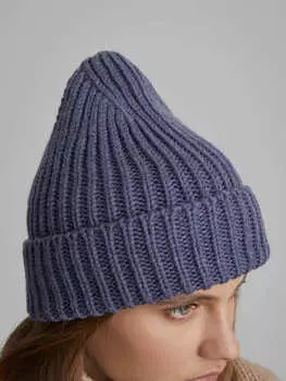 Шапка-бини крупной вязки, синий