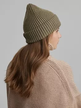Шапка-бини с отворотом, светлый хаки