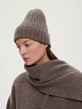 Шапка из кашемира и шерсти в рубчик, кофейный