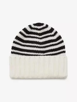 Шапка женская крупной вязки в полоску, цвет – молочно-черный